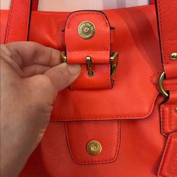 Coach Handbag Campbell Leather Small Flap Satchel Crossbody Hot Orange F27231 - Picture 12 of 12